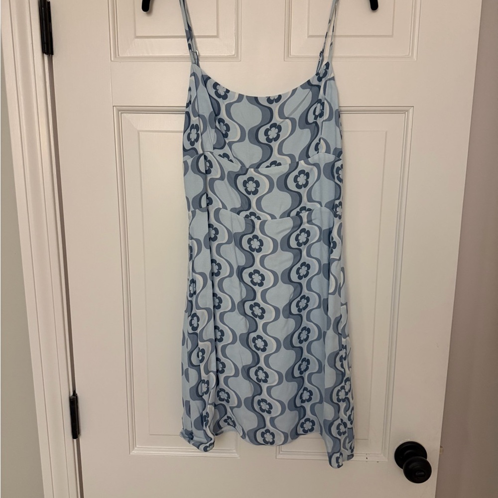 Aritzia Sun-Del Blue and Gray Patterned Dress